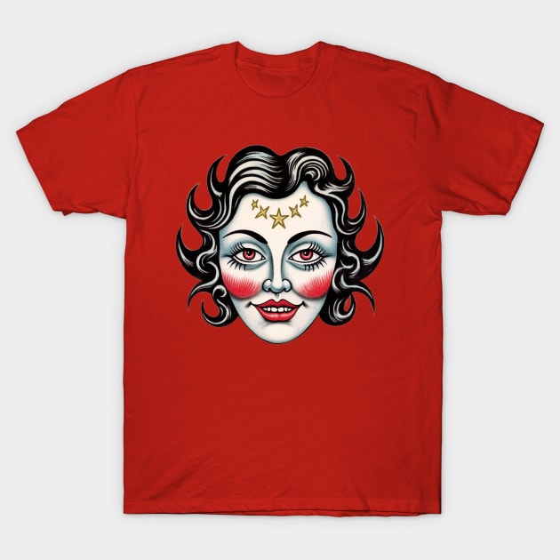 Vintage Flash Tattoo Witchy Woman Face T-Shirt by AI Art Originals